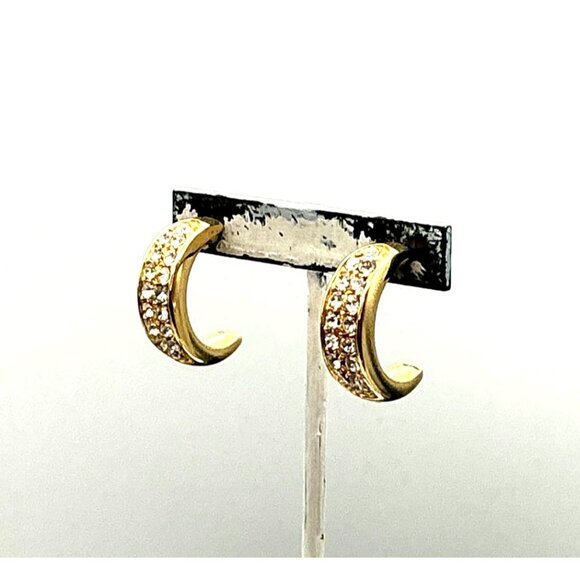 Gold-Tone Hoop Earrings With Pave Crystals - Picture 1 of 7